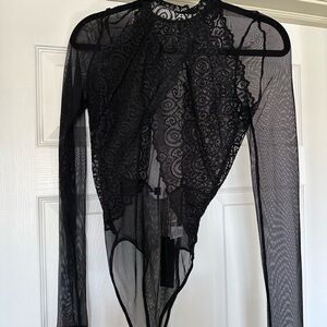 Lulus Elegant Black Lace Mesh Top size S